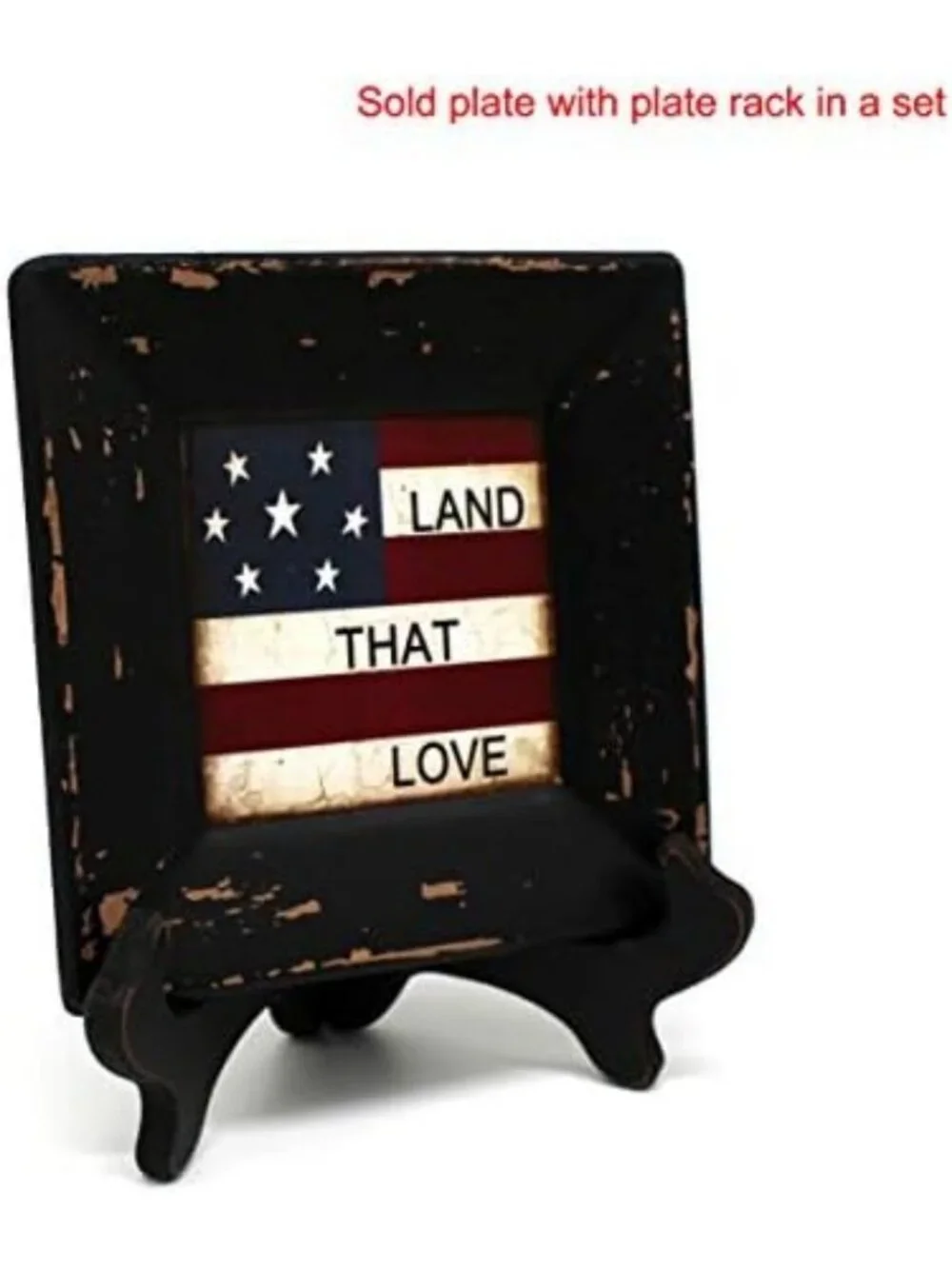 Country American Flag Decorative Plate & Rack - Rustic Home Décor, 6x6 Inch